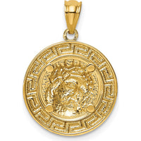 14K Yellow Gold Jesus Pendant with Greek Key Design and White Rhodium Plating by Oro Pregiato