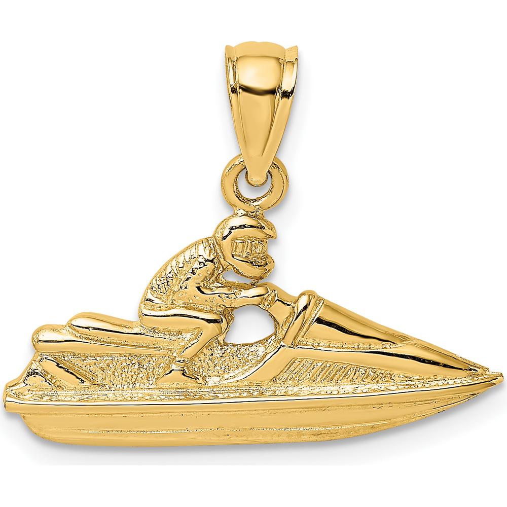 14K Yellow Gold Jet Ski Pendant Charm - Polished Textured Nautical Design by Oro Pregiato