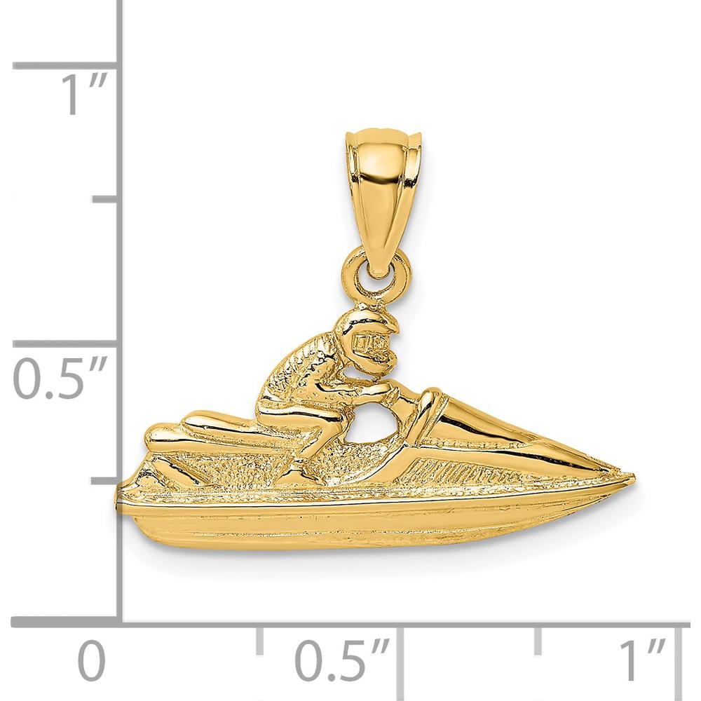 14K Yellow Gold Jet Ski Pendant Charm - Polished Textured Nautical Design by Oro Pregiato