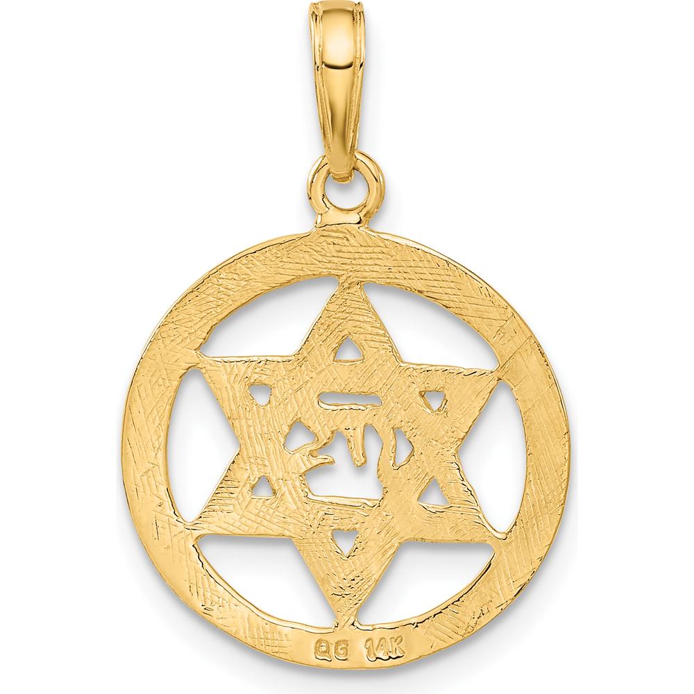 14K Yellow Gold Jewish Chai in Star of David Round Pendant - 25mm Length, 17mm Width by Oro Pregiato