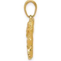 14K Yellow Gold Jockey on Horse Pendant - Solid Gold Equestrian Charm with Textured Finish by Oro Pregiato
