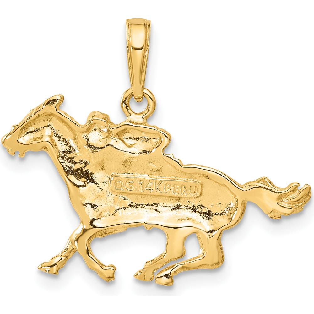 14K Yellow Gold Jockey on Horse Pendant - Solid Gold Equestrian Charm with Textured Finish by Oro Pregiato
