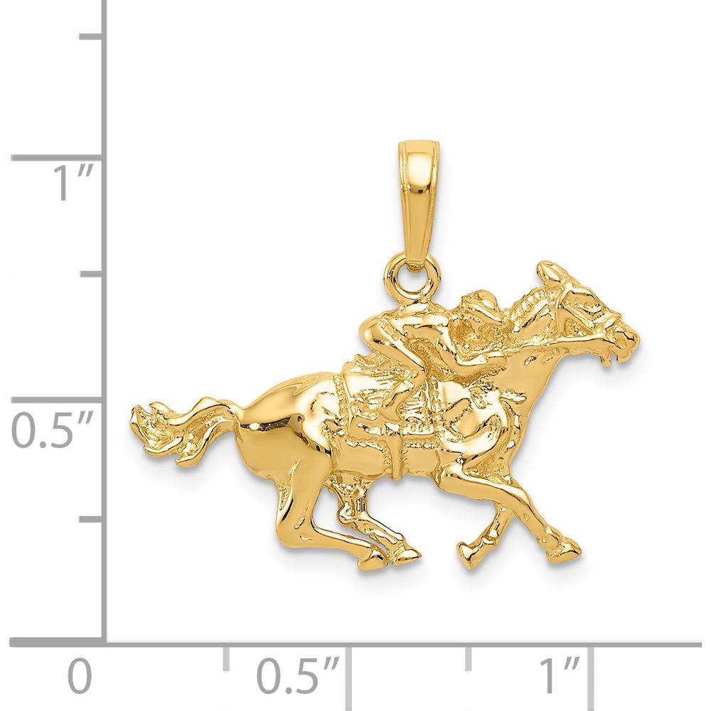 14K Yellow Gold Jockey on Horse Pendant - Solid Gold Equestrian Charm with Textured Finish by Oro Pregiato