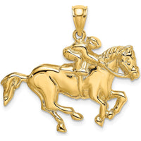 14K Yellow Gold Jockey on Horse Themed Pendant Charm - 30.4mm Length by Oro Pregiato