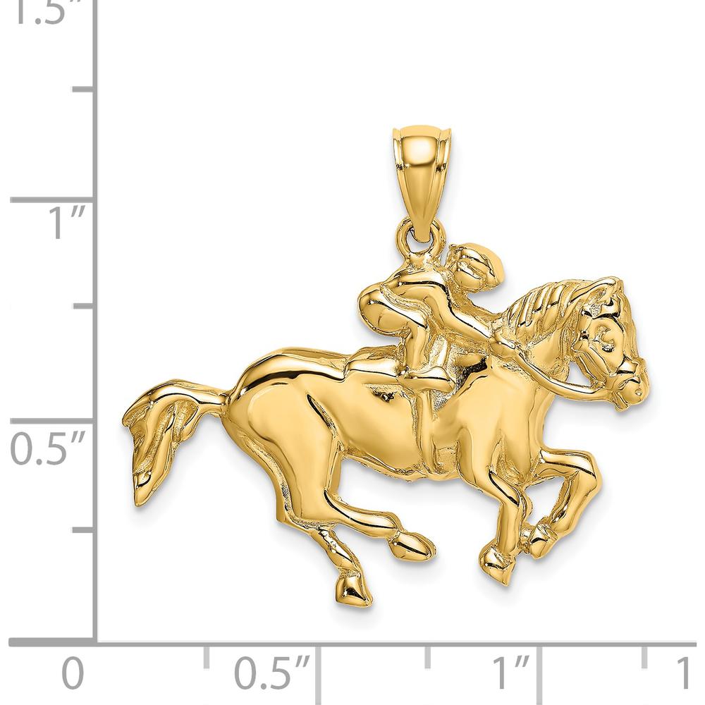 14K Yellow Gold Jockey on Horse Themed Pendant Charm - 30.4mm Length by Oro Pregiato