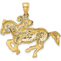 14K Yellow Gold Jockey on Horse Themed Pendant Charm - 30.4mm Length by Oro Pregiato