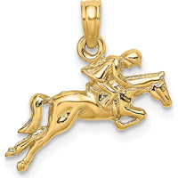 14K Yellow Gold Jockey on Jumping Horse Charm - Polished Finish by Oro Pregiato