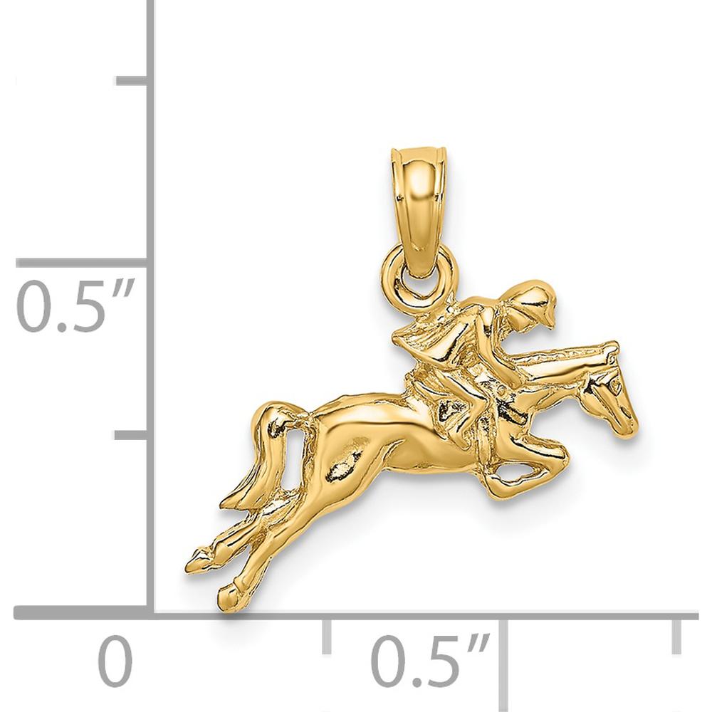 14K Yellow Gold Jockey on Jumping Horse Charm - Polished Finish by Oro Pregiato