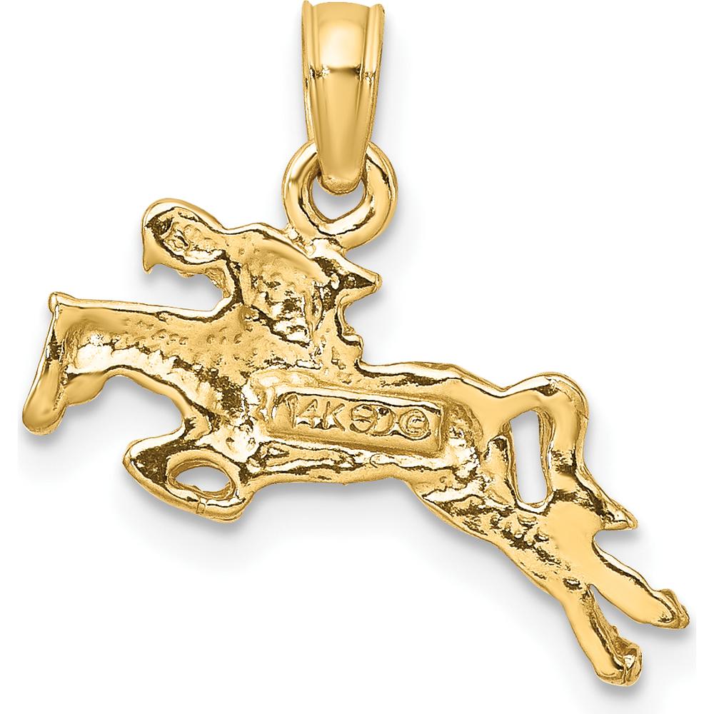 14K Yellow Gold Jockey on Jumping Horse Charm - Polished Finish by Oro Pregiato