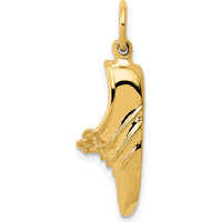14K Yellow Gold Jogging Shoe Pendant Charm - Textured Active Lifestyle Jewelry