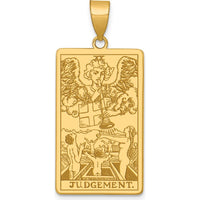 14K Yellow Gold Judgement Tarot Card Pendant with Textured Finish by Oro Pregiato