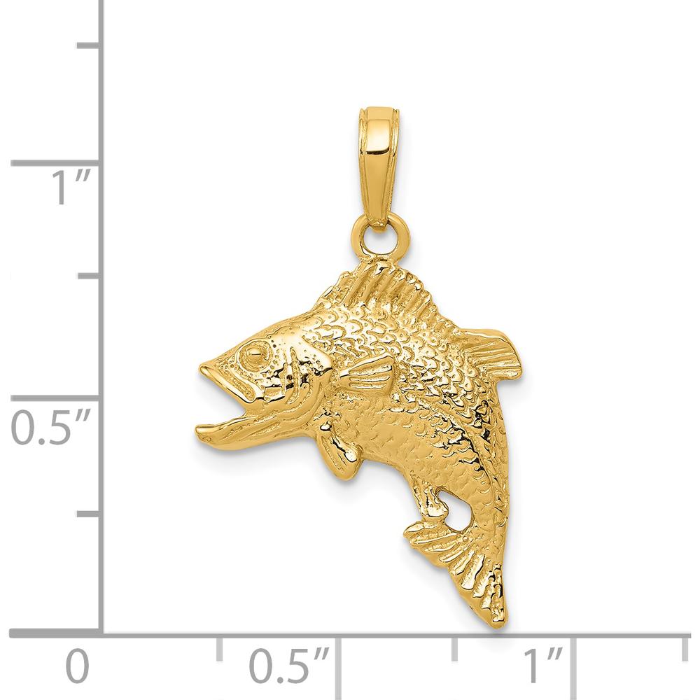 14K Yellow Gold Jumping Bass Fish Pendant - Solid Casted Gold Charm by Oro Pregiato
