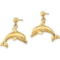 14K Yellow Gold Jumping Dolphin Dangle Earrings - Polished Finish by 0