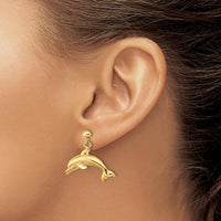 14K Yellow Gold Jumping Dolphin Dangle Earrings - Polished Finish by 0