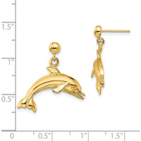 14K Yellow Gold Jumping Dolphin Dangle Earrings - Polished Finish by 0