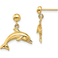 14K Yellow Gold Jumping Dolphin Dangle Earrings - Polished Finish by 0