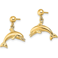 14K Yellow Gold Jumping Dolphin Dangle Earrings - Polished Finish by 0