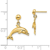 14K Yellow Gold Jumping Dolphin Dangle Earrings - Polished Finish by 0