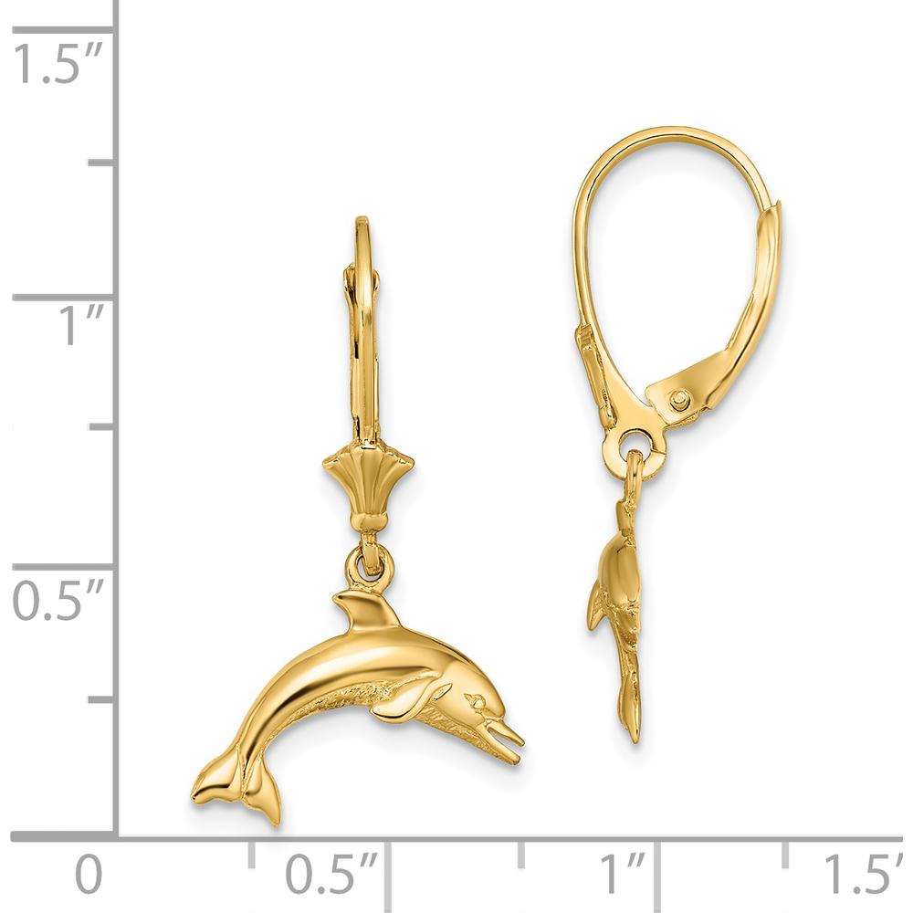 14K Yellow Gold Jumping Dolphin Leverback Drop Earrings by 0