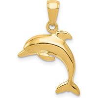 14K Yellow Gold Jumping Dolphin Pendant - Solid Casted Design by Oro Pregiato