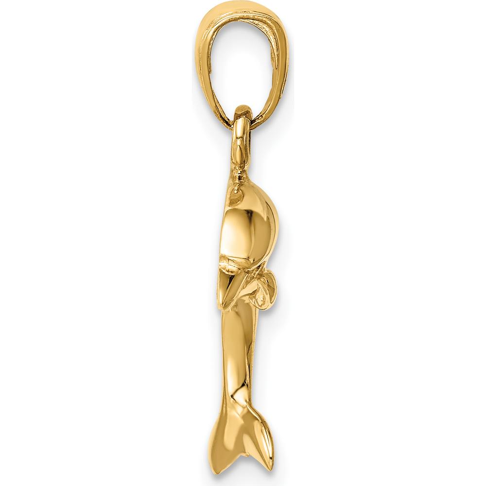 14K Yellow Gold Jumping Dolphin Pendant - Solid Casted Design by Oro Pregiato