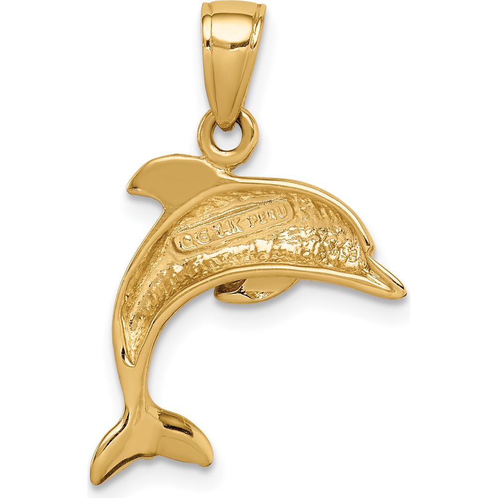 14K Yellow Gold Jumping Dolphin Pendant - Solid Casted Design by Oro Pregiato