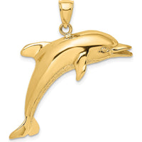 14K Yellow Gold Jumping Dolphin Pendant with Polished and Textured Finish by Oro Pregiato