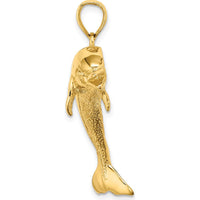 14K Yellow Gold Jumping Dolphin Pendant with Polished and Textured Finish by Oro Pregiato