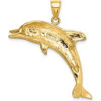 14K Yellow Gold Jumping Dolphin Pendant with Polished and Textured Finish by Oro Pregiato