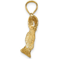14K Yellow Gold Jumping Fish Pendant - Textured Design by Oro Pregiato