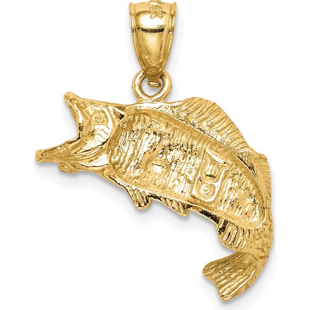 14K Yellow Gold Jumping Fish Pendant - Textured Design by Oro Pregiato