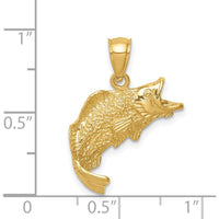 14K Yellow Gold Jumping Fish Pendant - Textured Design by Oro Pregiato