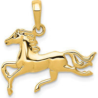 14K Yellow Gold Jumping Horse Pendant - Polished Equestrian Design by Oro Pregiato