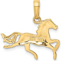 14K Yellow Gold Jumping Horse Pendant - Polished Equestrian Design by Oro Pregiato