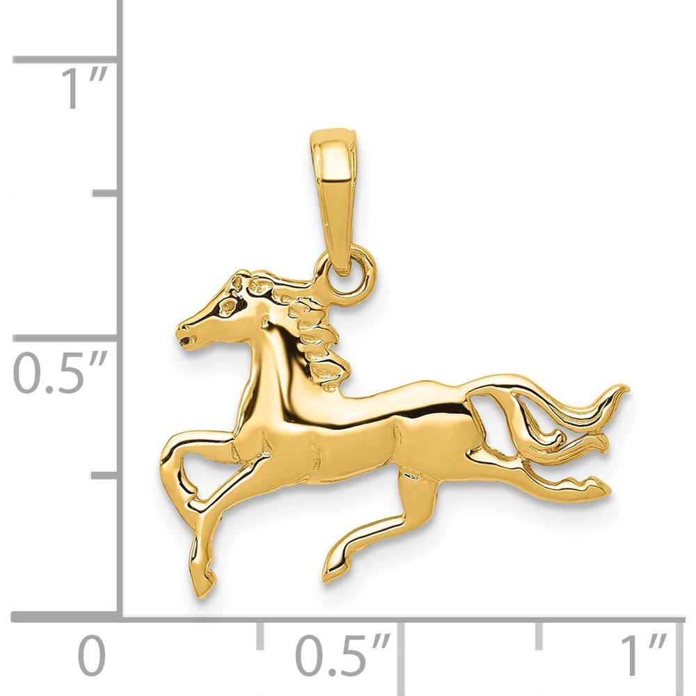 14K Yellow Gold Jumping Horse Pendant - Polished Equestrian Design by Oro Pregiato