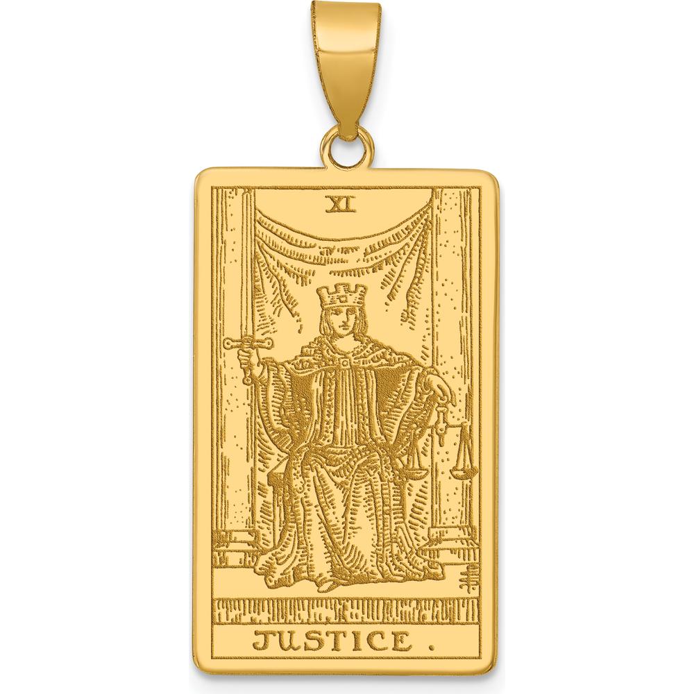 14K Yellow Gold Justice Tarot Card Pendant - Meaningful Themed