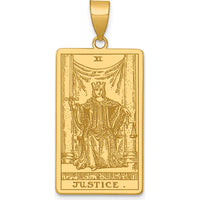 14K Yellow Gold Justice Tarot Card Pendant - Meaningful Themed Charm with Textured Detail by Oro Pregiato
