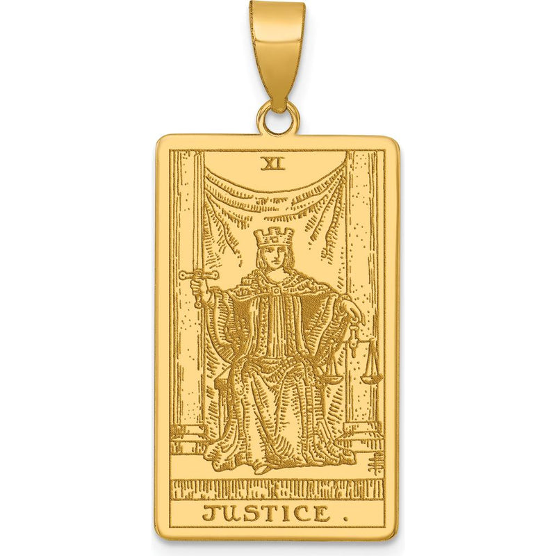 14K Yellow Gold Justice Tarot Card Pendant - Meaningful Themed Charm with Textured Detail by Oro Pregiato