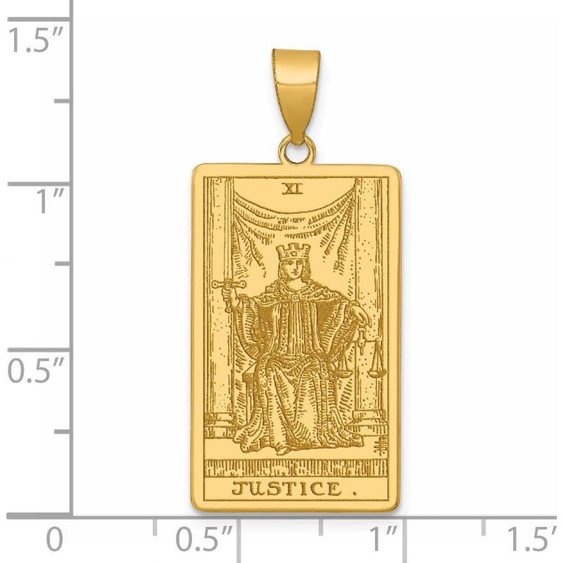 14K Yellow Gold Justice Tarot Card Pendant - Meaningful Themed Charm with Textured Detail by Oro Pregiato