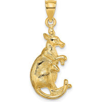14K Yellow Gold Kangaroo with Baby in Pouch Pendant - Polished Finish by Oro Pregiato