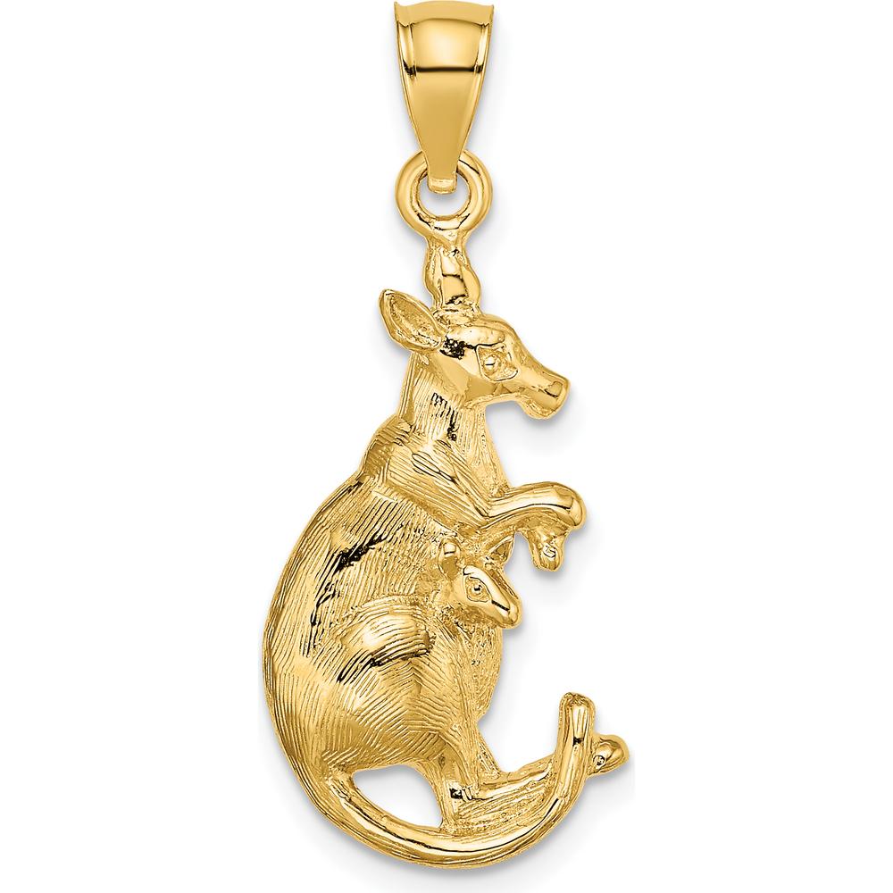 14K Yellow Gold Kangaroo with Baby in Pouch Pendant - Polished Finish by Oro Pregiato