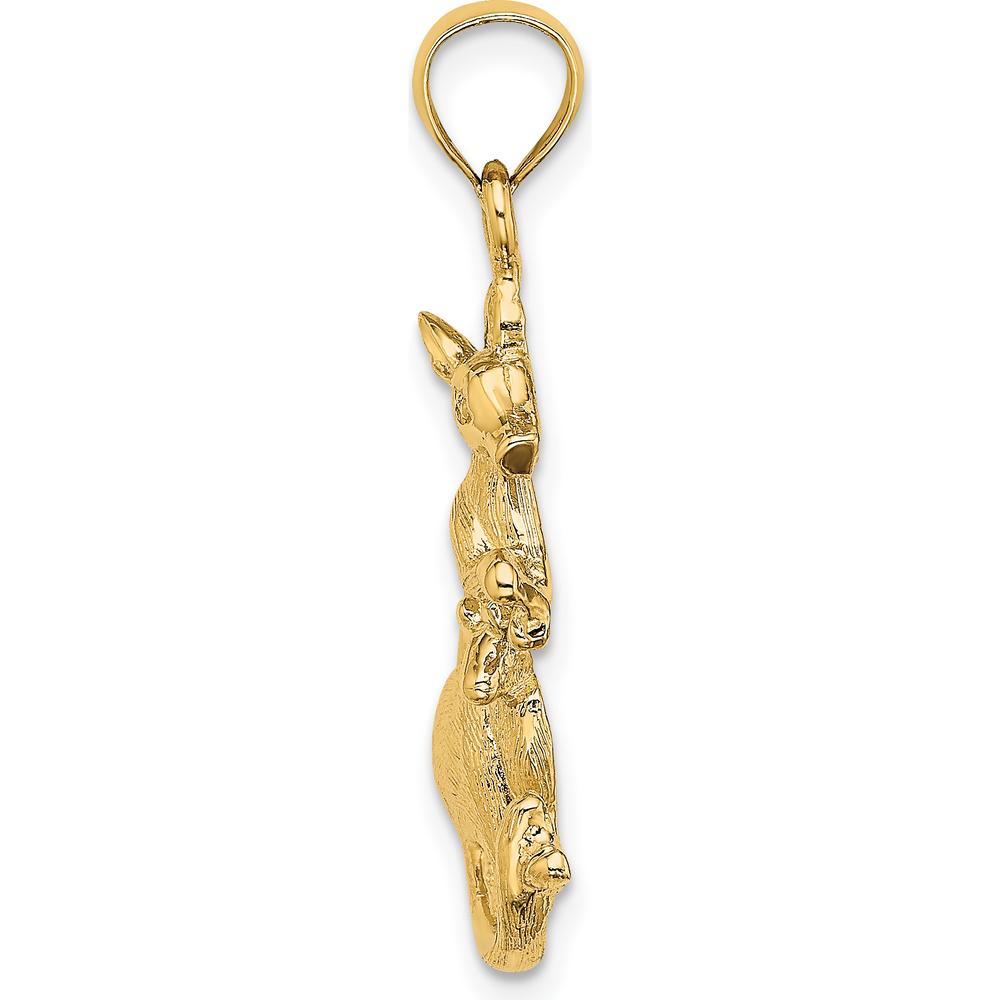 14K Yellow Gold Kangaroo with Baby in Pouch Pendant - Polished Finish by Oro Pregiato