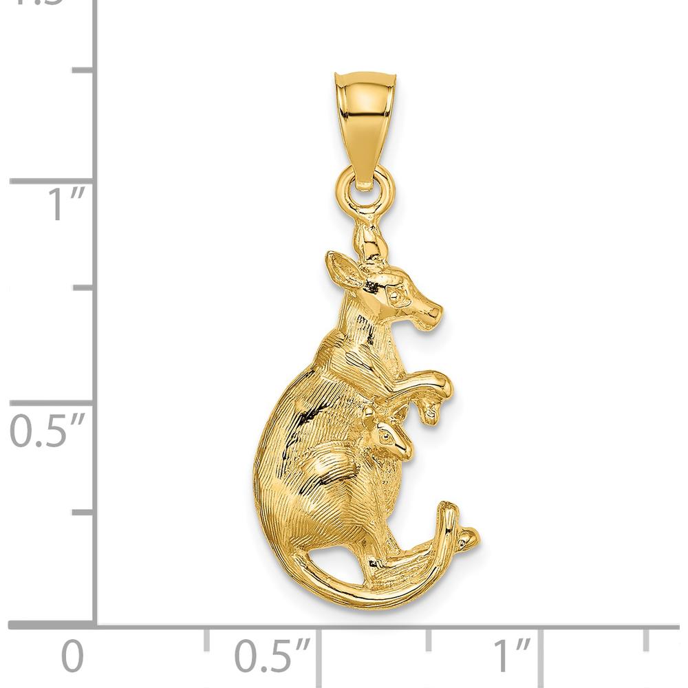 14K Yellow Gold Kangaroo with Baby in Pouch Pendant - Polished Finish by Oro Pregiato