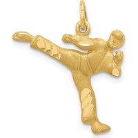 14K Yellow Gold Karate Mid-Kick Charm with Diamond-Cut Texture - 24.22mm Length by Oro Pregiato
