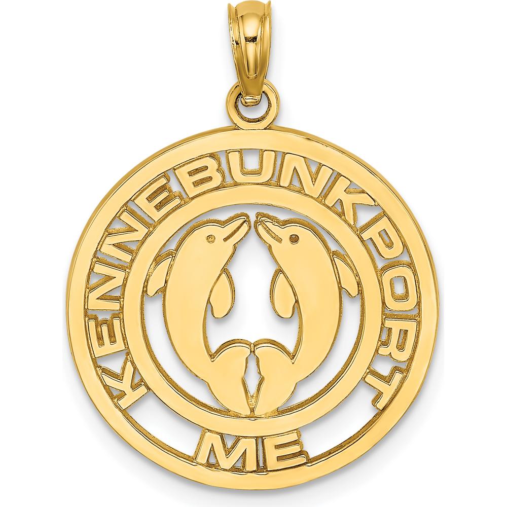 14K Yellow Gold Kennebunkport Dolphins Pendant - 25.5mm Length by Oro Pregiato