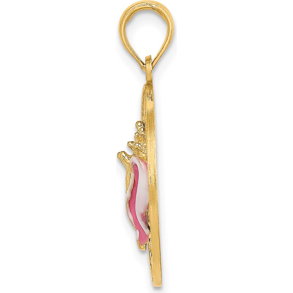 14K Yellow Gold "KEY WEST" Circle Pendant with Enamel Conch Shell Charm - Polished Finish by Oro Pregiato
