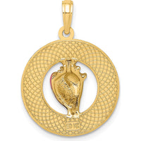 14K Yellow Gold "KEY WEST" Circle Pendant with Enamel Conch Shell Charm - Polished Finish by Oro Pregiato