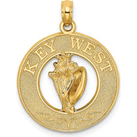 14K Yellow Gold Key West Conch Shell Pendant with Textured Finish - 24.45mm Length by Oro Pregiato