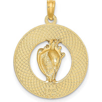 14K Yellow Gold Key West Conch Shell Pendant with Textured Finish - 24.45mm Length by Oro Pregiato