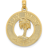 14K Yellow Gold Key West Palm Tree Circle Charm Pendant - 24.4mm Length by Oro Pregiato